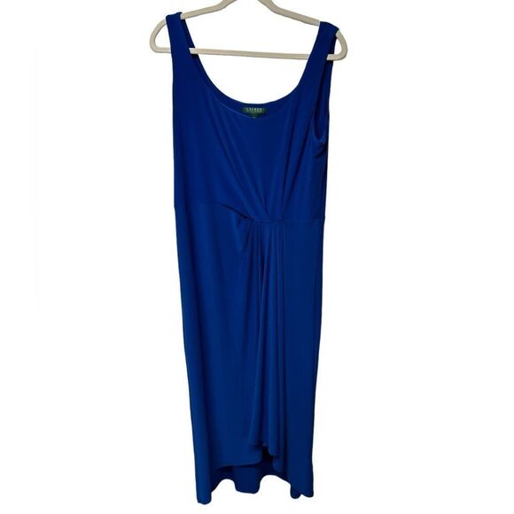 Lauren Ralph Lauren Royal Blue Sleeveless Ruched Midi Dress Semi Formal Summer - Picture 1 of 5